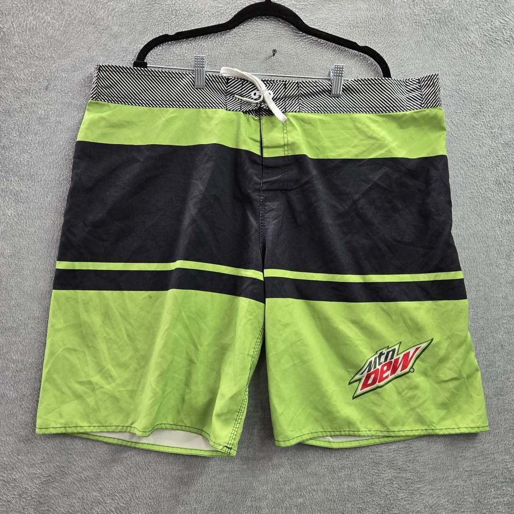 Mountain Dew Men Shorts 44-46 Green Colorblock Swimwear Board Shorts Logo 11"